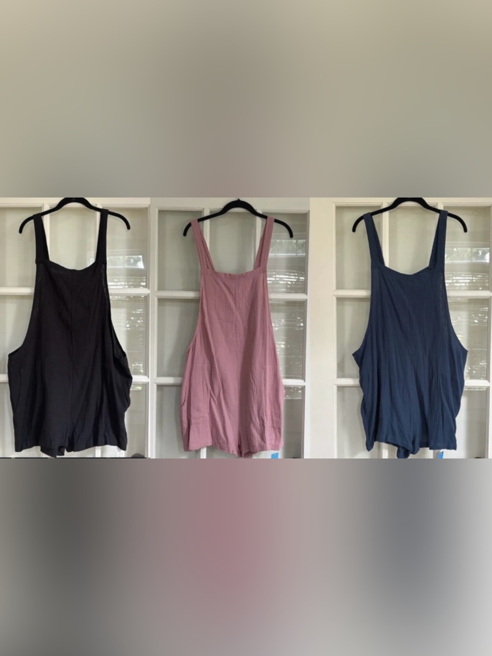 Cupshe Textured Gauze Square Neck Wide Leg Romper Bundle (3) Black, Rose & Navy